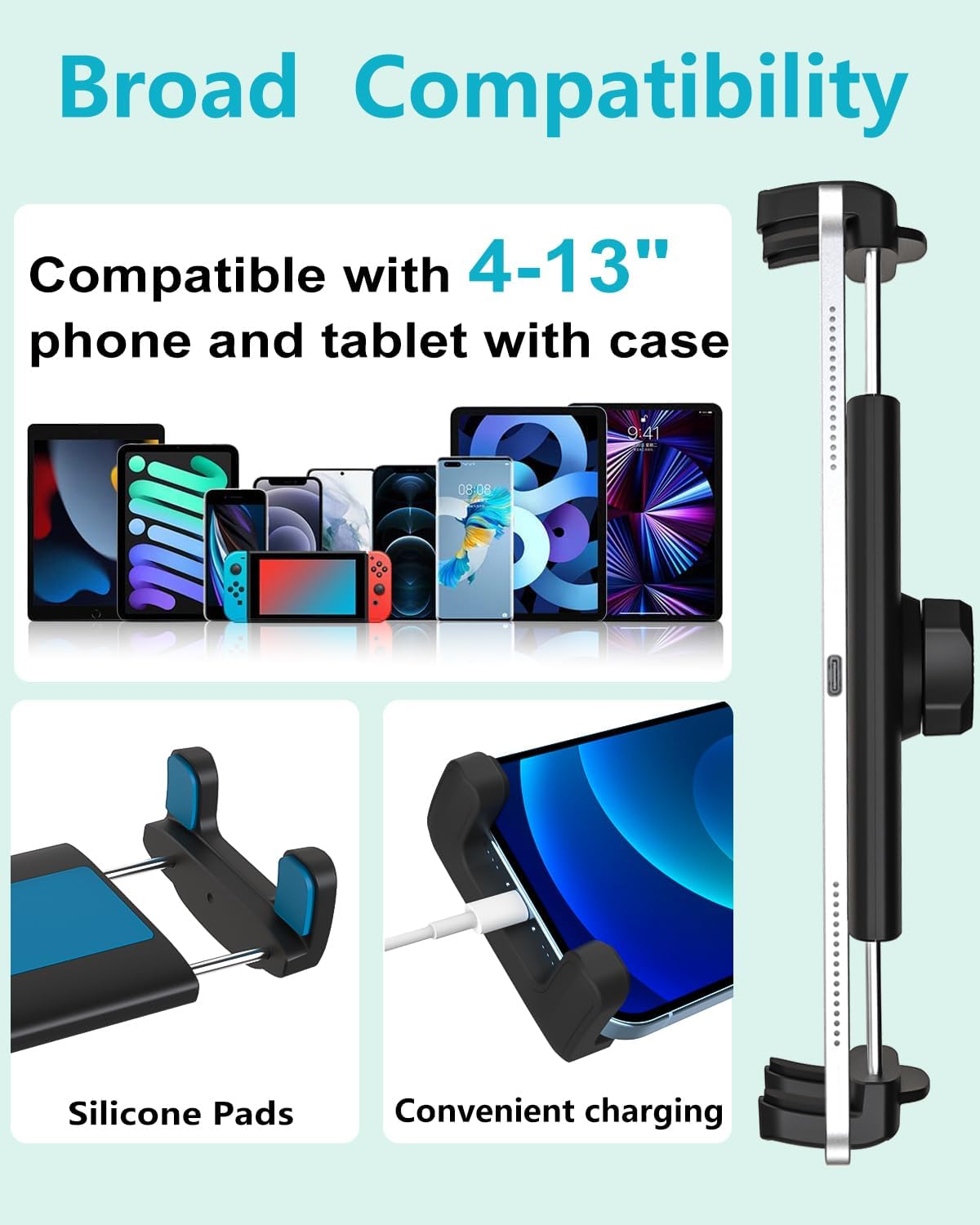 CANHET 4-13" Magnetic Tablet Holder, Fridge Mount for iPad, [Powerful Magnetic Base] Fits Warehouse/Metal