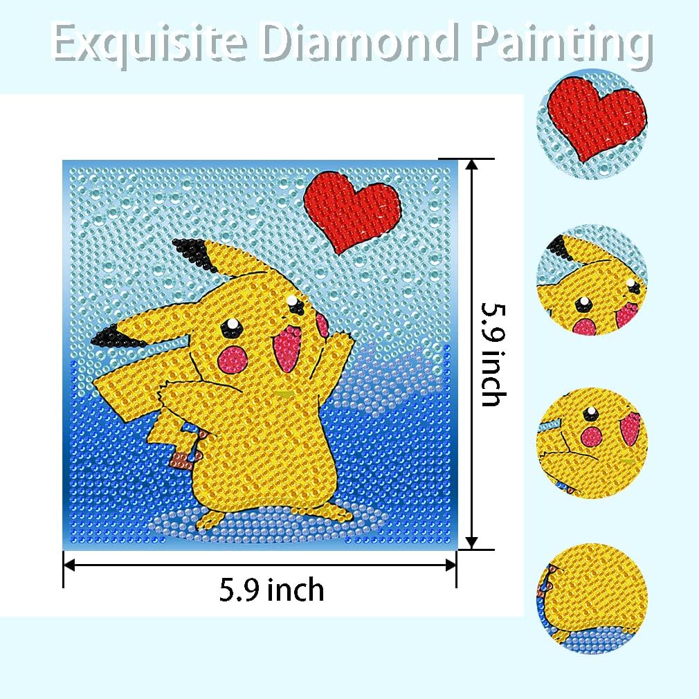 LWZAYS 6 Pack 5D Cartoon Diamond Painting Kits for Kids Beginners, Diamond Art Kit for Kids Ages 8-12, Mosaic DIY Full Round Drill Big Gem Art for Kid, Home Wall Decoration 6X6 inch