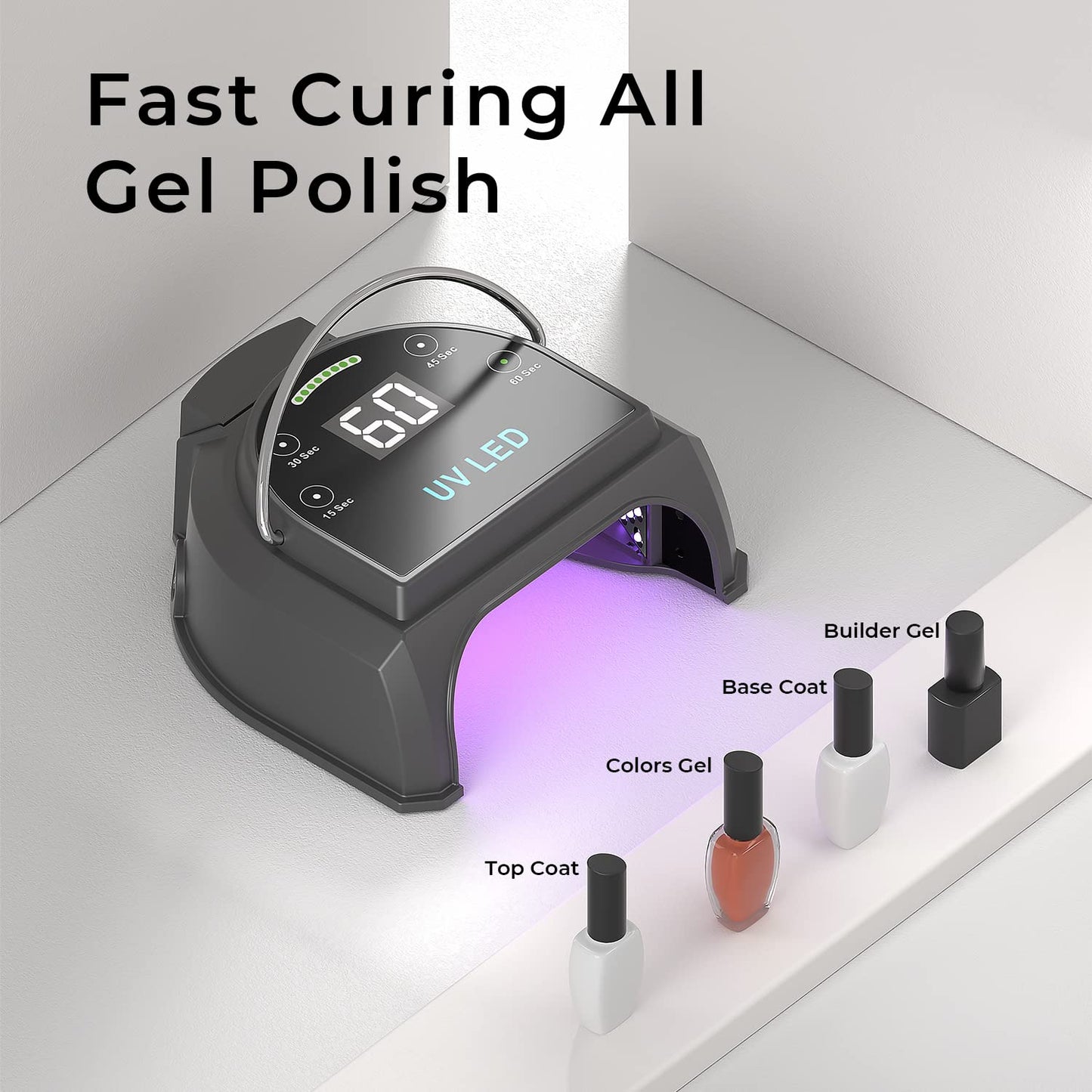 Gelpal 80W Professional Cordless UV LED Nail Lamp, UV Lights for Nails with 45 Beads and Rechargeable Battery, Portable LED Gel Nail Curing Dryer, Nail Polish Machine for Salon or Home, Black