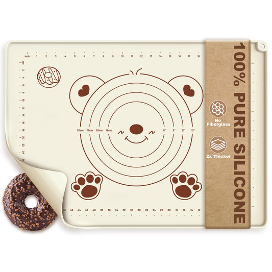 Silicone Baking Mat 28" x 20", Extra Thick Food Grade Liquid Silicone Non-Stick Dough & Pastry Rolling Mat with Measurements, Raised Edge, Reusable & Heat Resistant for Bread, Cookies, Pizza, Fondant