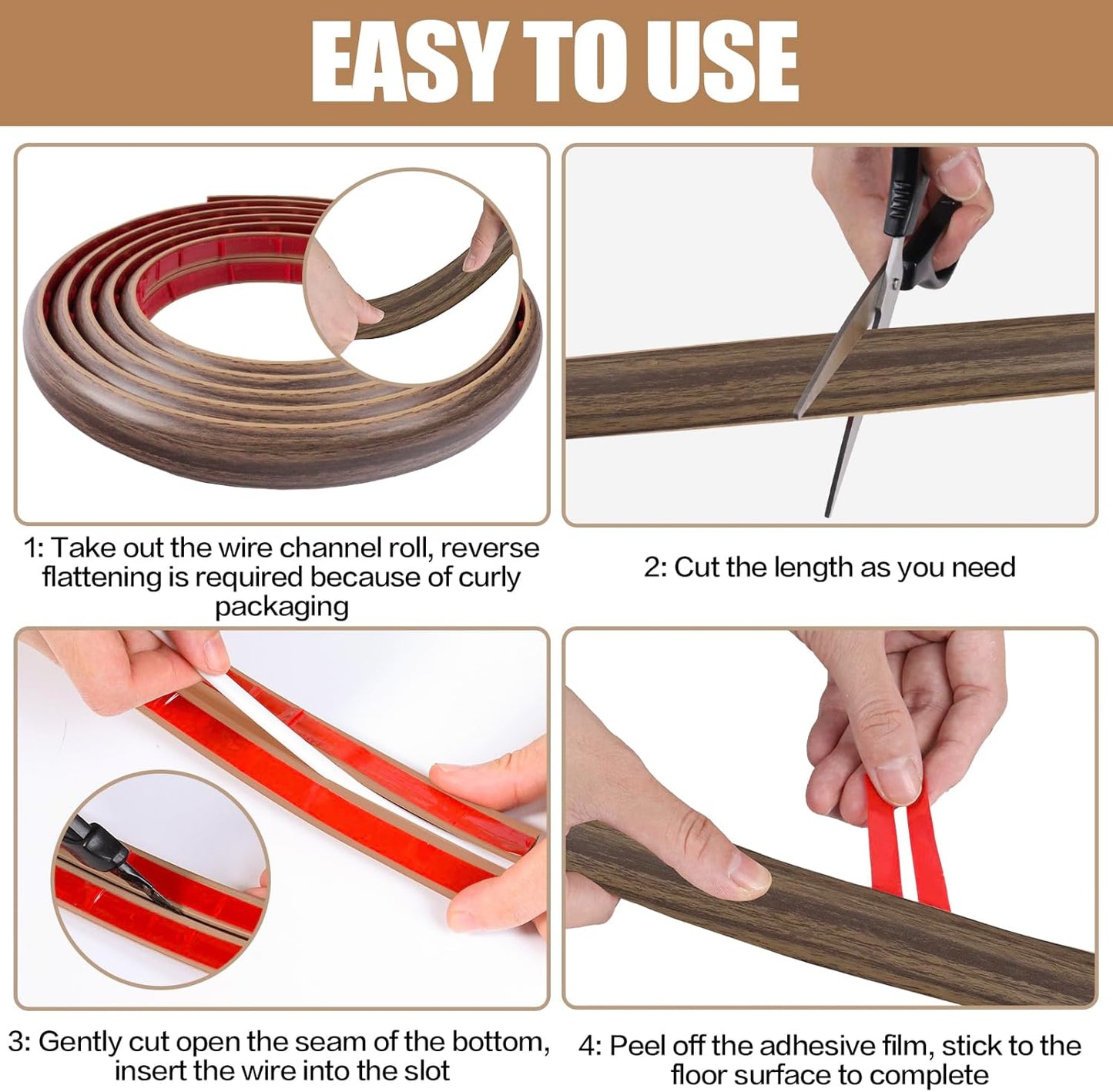 DBHXXMB-HH Hider,10FT Cavity:0.47"(W) 0.35"(H) Floor Cord Cover Self Adhesive Cord Cable Management, Extension Strip