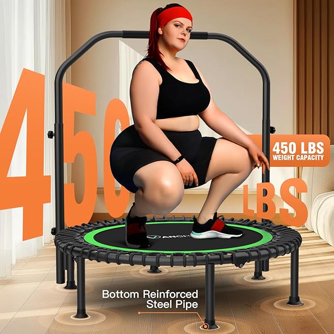 ANCHEER 40"/48" Foldable Rebounder Trampoline for Adults/Kids with Resistance Bands and Bungees, Indoor & Outdoor Mini Trampoline with Bar and Safety Padding - Max Load 450lbs/550lbs