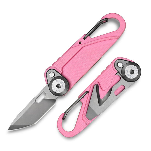 TACRAY Vinto 5-in-1 Small Pocket Knife – Ultra-Light Compact Multitool with Utility Knife, Seatbelt Cutter, Bottle Opener, Flathead Screwdriver & Keyring Attachment for Everyday Carry (Pink)
