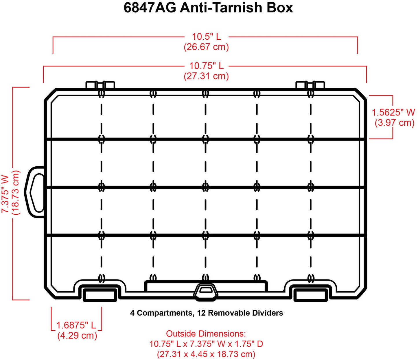 ArtBin 6847AG Medium Anti-Tarnish Box with Removable Dividers, Jewelry & Craft Organizer with Anti-Tarnish Technology, [1] Plastic Storage Case, Clear with Aqua Accents