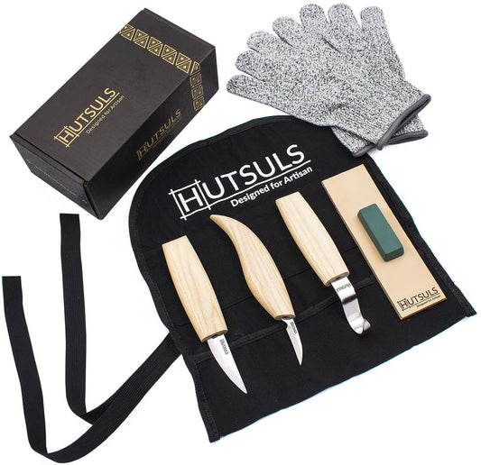 Hutsuls Wood Whittling Kit for Beginners - Razor Sharp Wood Carving Knife Set in Beautifully Designed Gift Box, Whittling Knife for Kids and Adults (8 Pieces)