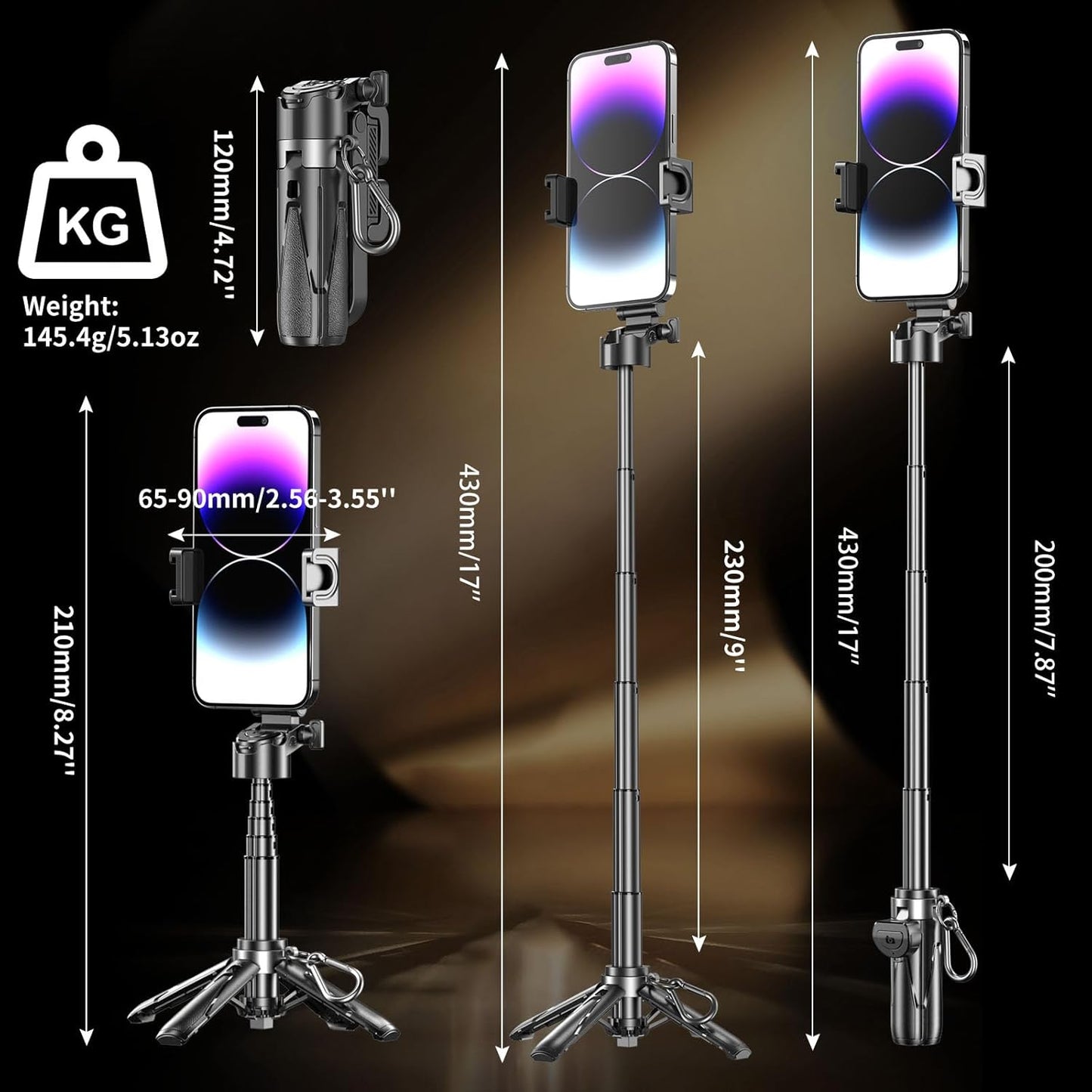 Busdebon 4-in-1 Selfie Sticks for iPhone, Multi-Functional Phone Tripod with Remote Control, Pocket-Sized Mini Selfie