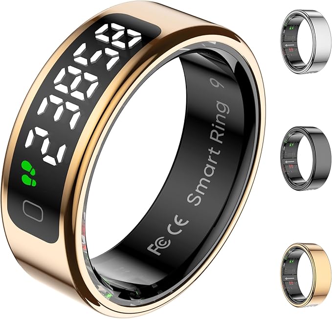 Smart Ring for Women with Display Screen, Sleep Ring for Men with Heart Rate, Fitness Tracker/Step tracker for Activity Monitoring/Steps/Calories,Wireless Charging, for iOS Android (RoseGold,13#)