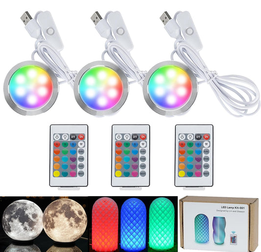 3PCS RGB Remote Control LED Lamp Kit 001 for Bambu Lab A1 mini/P1S/P2S/X1C/X1E/A1 Makerworld 3D Printed, Power Outage Color Storage, Dimming, DIY Hardware Model Spare Parts 5V USB Powered
