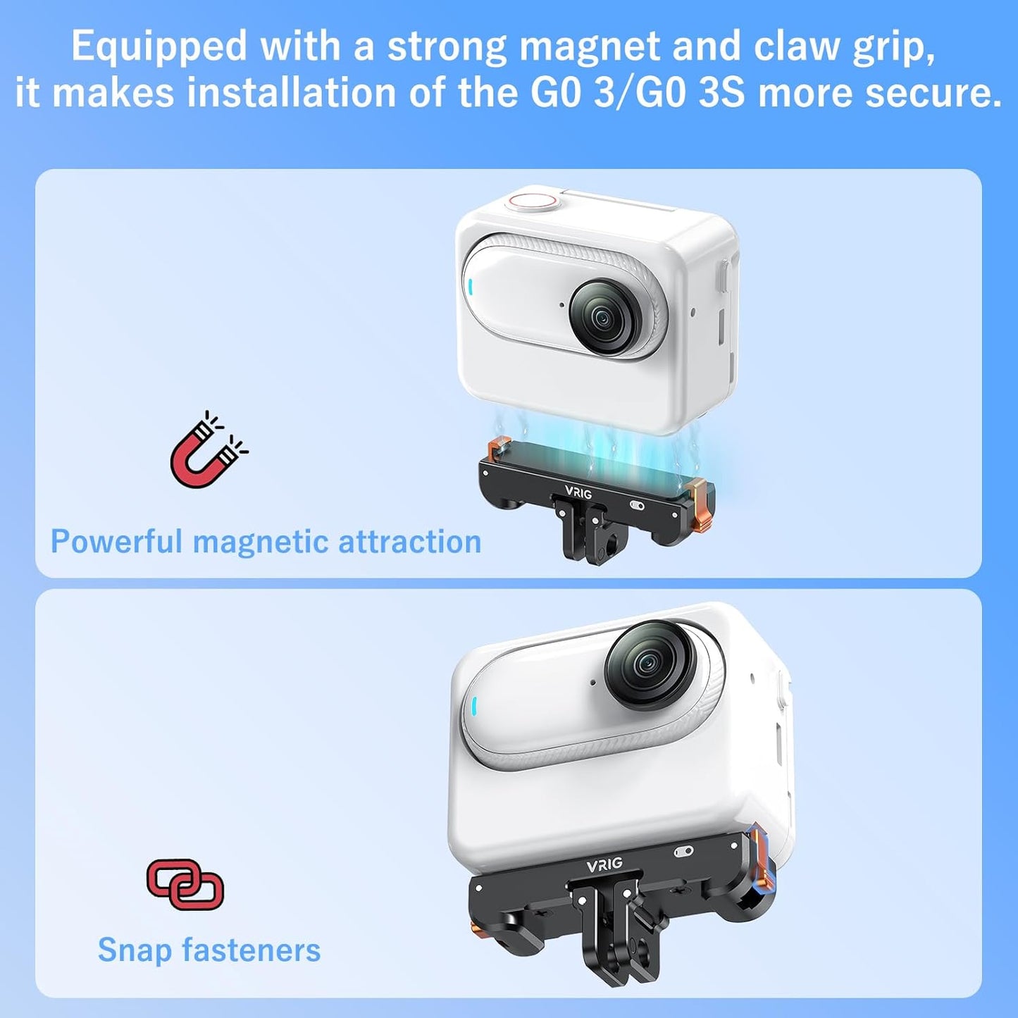 VRIG 360 3 3S, AC-39 1/4" 2-Prong Magnetic Quick Release Mount for Insta GO / GO Action Camera Adapter Vlogging