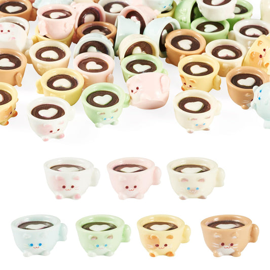 Craftdady 42Pcs Mini Resin Coffee Cups Charms Cute Cat Cup Charms Miniature Coffee Mug Tiny Drink Ornaments 7 Colors for DIY Earring Keychain Necklace Jewelry Making 18.5x20.5mm