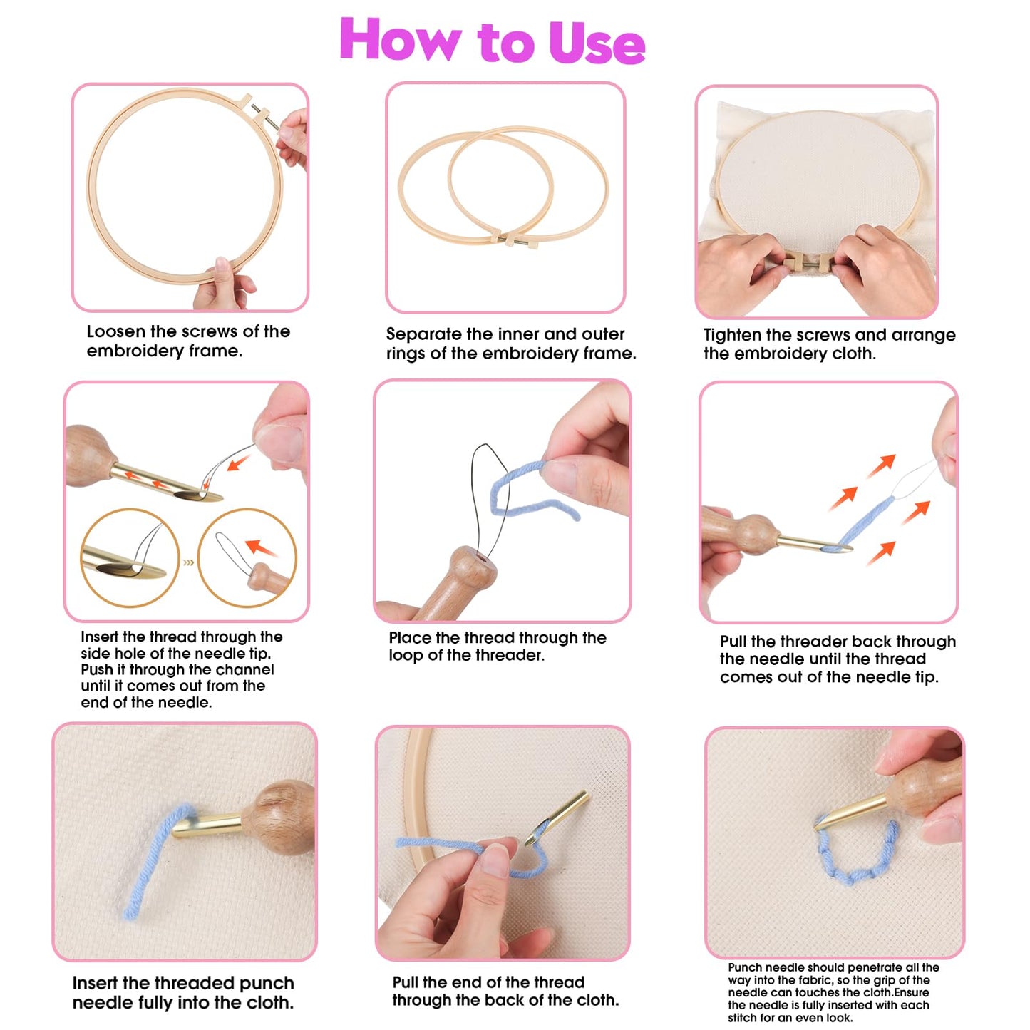 Cheloment 2 Sets Punch Needle Kits with 5mm/3.5mm Punch Needle,Fabric,Threader, Yarns and Hoops Embroidery Starter Kit for Adults Beginner, Perfect for DIY Craft and Decoration (Dolphin&Whale)