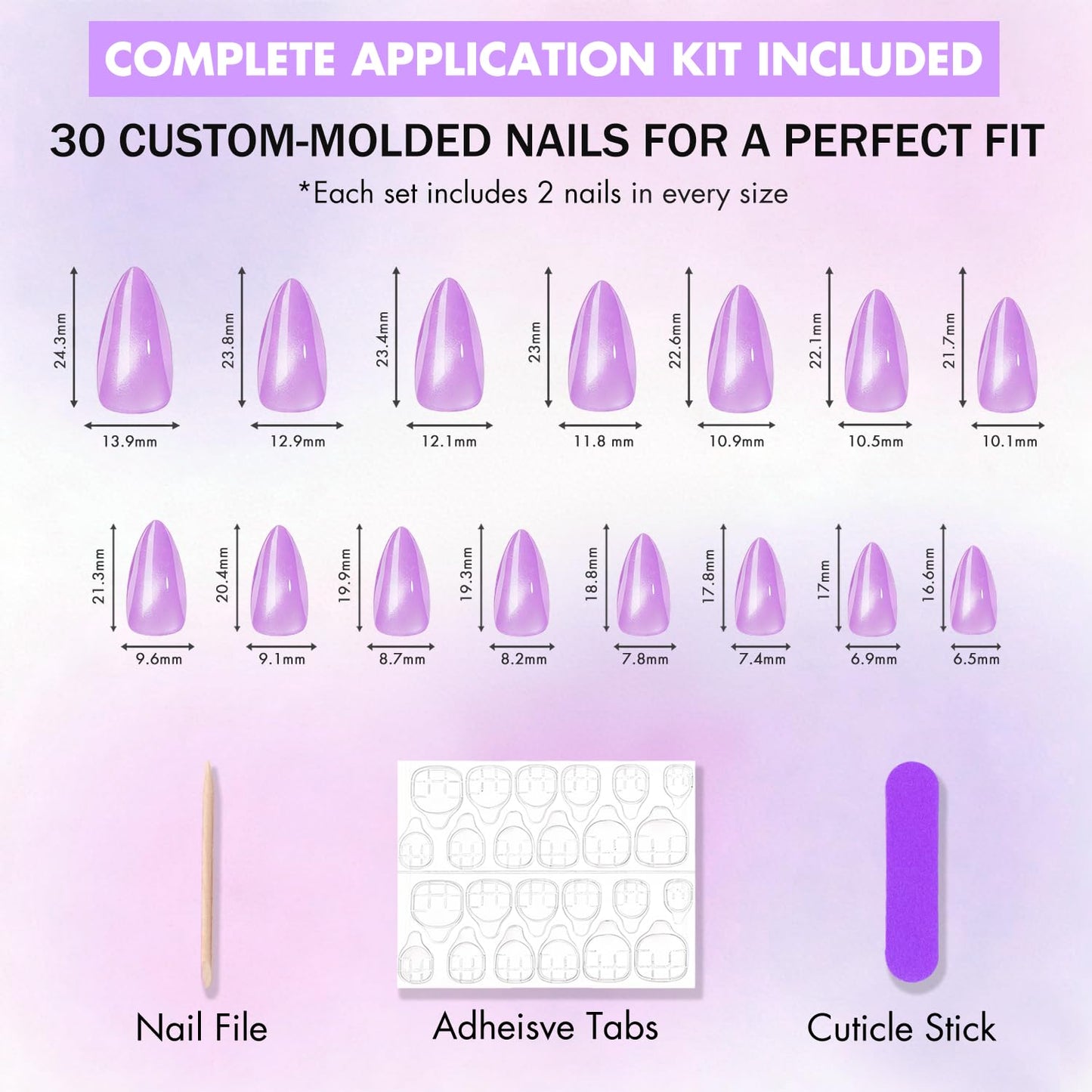 KQueenest Black Pink Cat Eye Press on Nail Almond, 30 Pcs 15 Sizes Shiny Sparkle Fake Nails Press on Medium Stiletto, Custom Thick Quality, Reusable Cute Glue on Nail for Women Summer Party