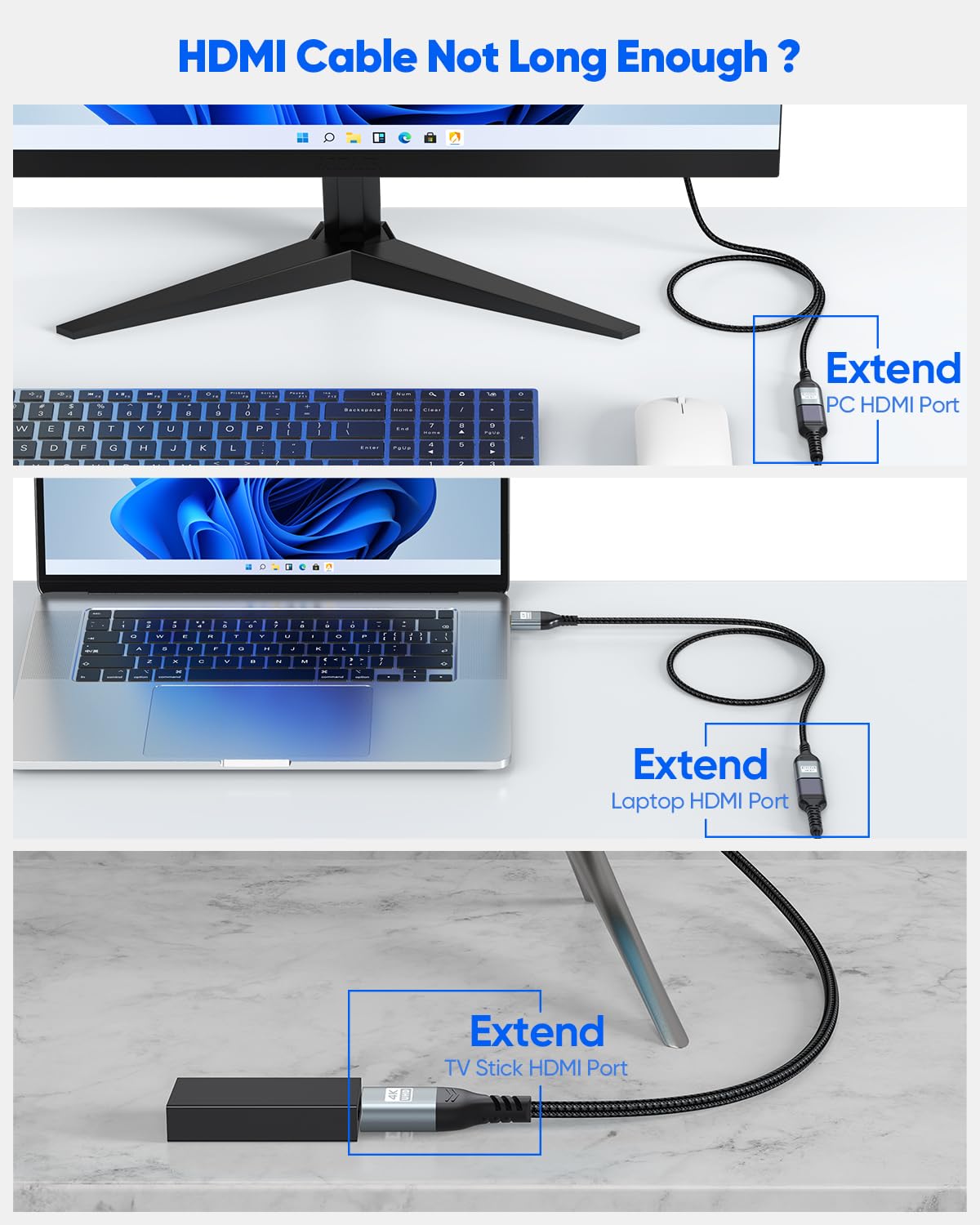 4K 3FT 3D, 2.2 PS5, HDMI Extender Cable HDMI Extension, High Speed HDMI Male to Female Adapter Supports ARC, HDR, HDCP