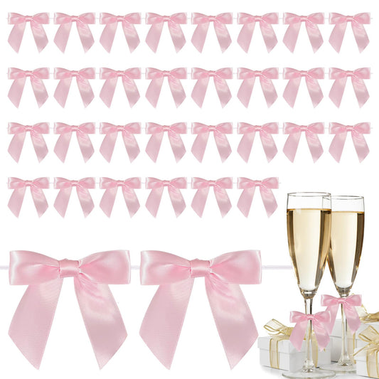 50 Counts 3.5Inch Premade Bows with Adhesive Dots, Self-Adhesive Satin Ribbon Bows for Handmade DIY,New Year,Valentine's Day,Wrapping Boxes, Wedding Party,SouvenirDecor (Pink)