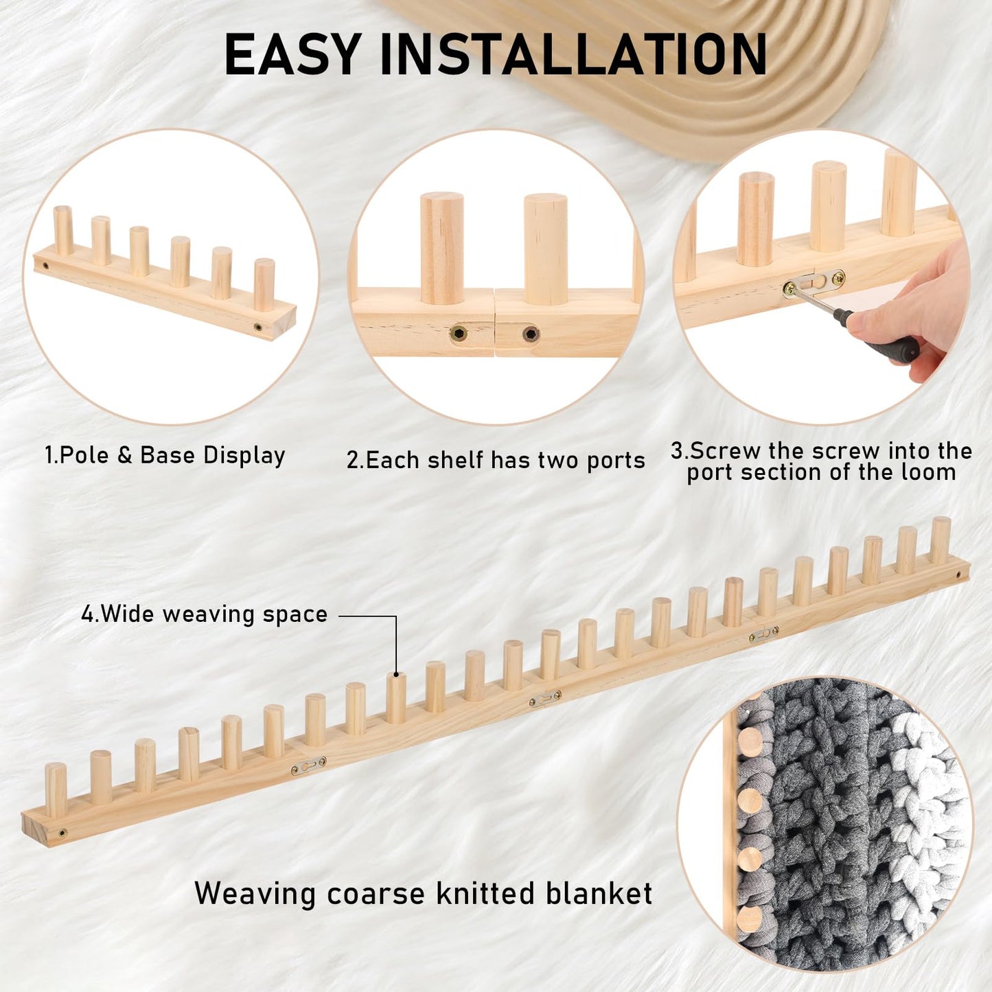 WHQLANG 47 Inch Chunky Knitting Blanket Loom, Reusable Weaving Frame for Sofa Blanket,Bed Runners,Shawls, Adjustable Size,No Needles, Portable DIY Hand Knitting Kit for Beginners