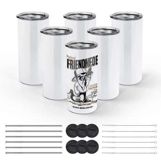 AGH 6 Pack 22 oz White Sublimation Tumblers with Metal Straw, Stainless Steel Double Wall Insulated Straight Fatty Cups Blank with Splash Lid