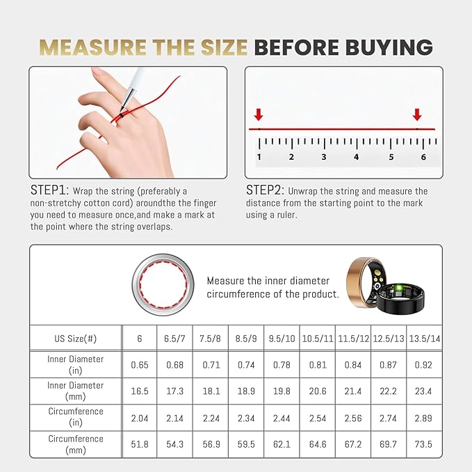 Smart Ring For Women Men, Health Tracker with Heart Rate/Blood Oxygen/Blood Pressure/Sleep Monitoring/Step Counting, IP68 Waterproof Fitness ring, No App Fees for iPhone & Android (Rose Gold, 7#)
