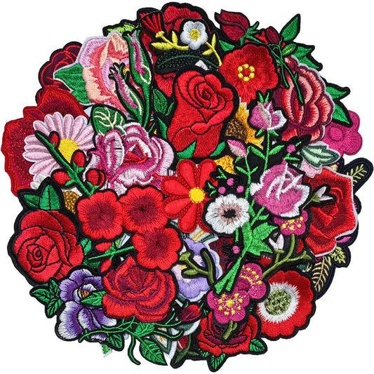 30pcs/1 Box Cuncuny Assorted Flower Cuncuny Kids Girls Patch Sewing on/Iron on Patch Applique DIY Craft Embroidered Applique Patches (Assorted Flowers)