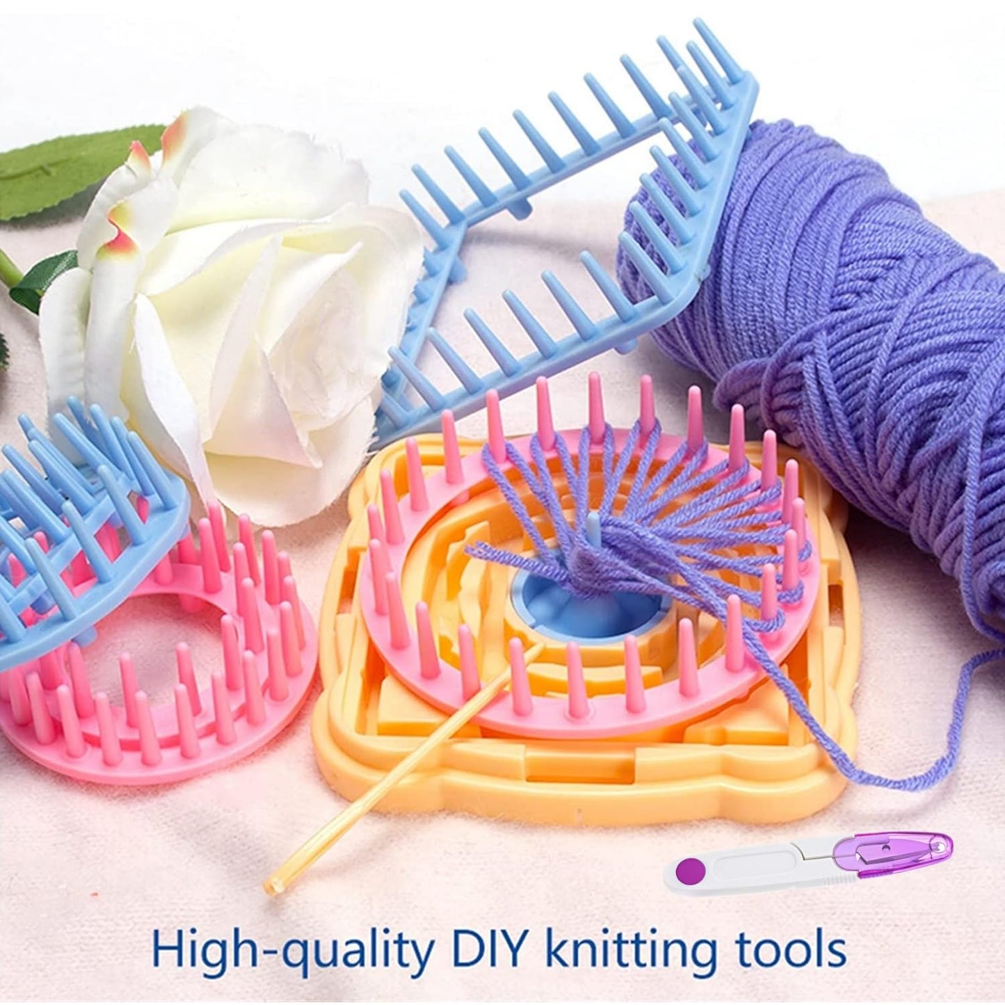 Ayasee Weaving Loom Kit, Flower Knitting Loom Kit, Frame Looms, Knitting Wool, Round/Square Knitting Looms Craft Kit Multi Color (Flower Maker + Yarn)