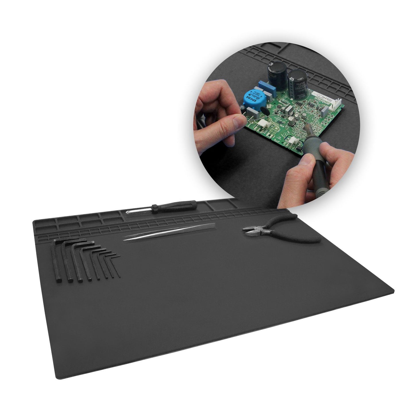 Handook Soldering Mat Silicone Repair Mat Heat Resistant 932°F Workbench Mat for Cellphone, Computer, PCB board Electronic Repair Mat for Soldering Station Iron Gun with Size 16 x 12 Inch (Black）