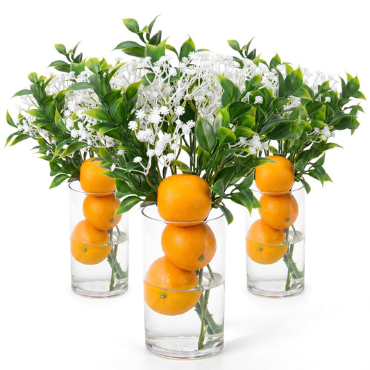 Yinder 3 Sets Little Cutie Baby Shower Table Centerpieces, DIY Floral Bouquet Kit Includes Acrylic Vases, Artificial Oranges Fillers, Fake Baby's Breath & Pomelo Leaves for Summer Home Party Decor