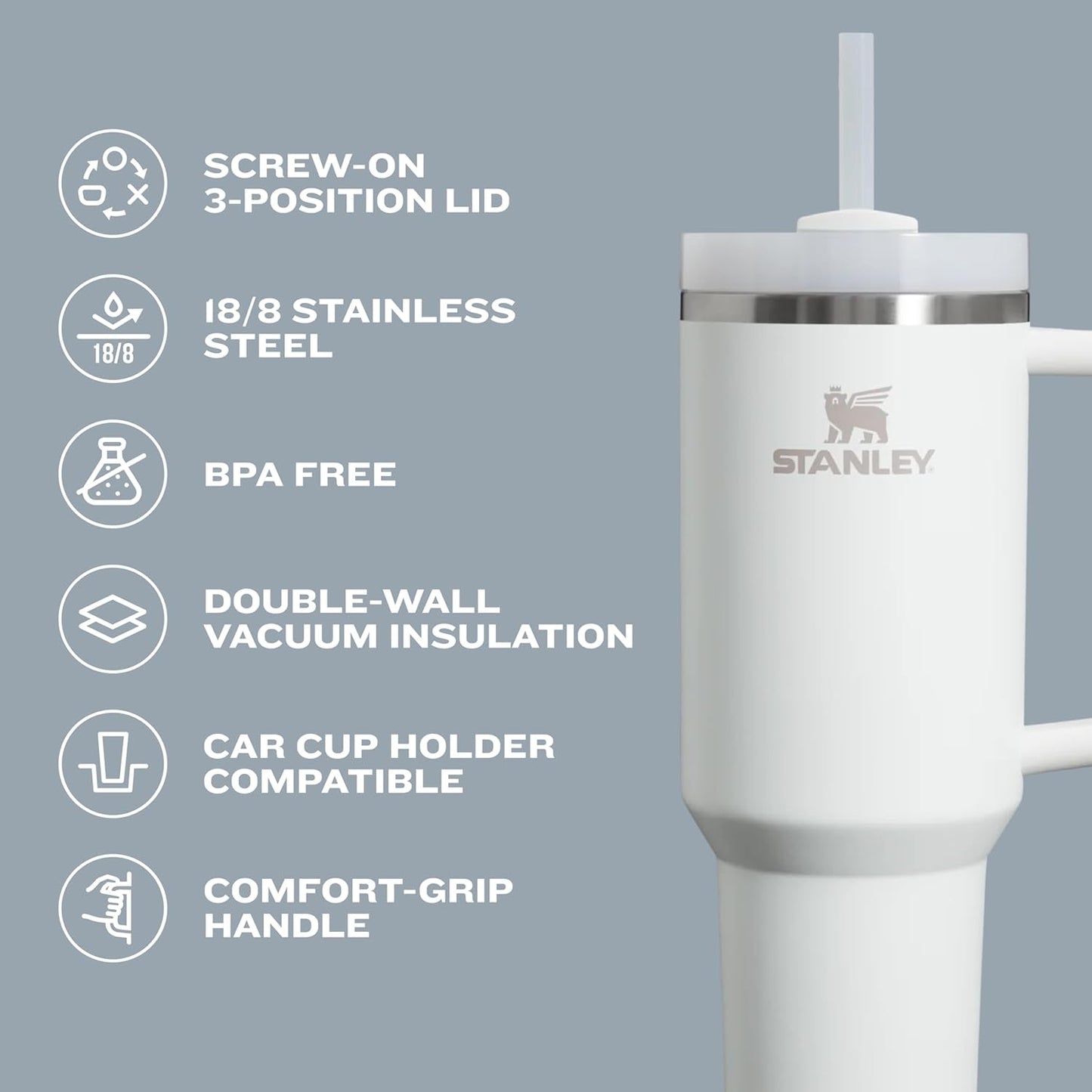 STANLEY Quencher H2.0 Tumbler - 30 oz Insulated Stainless Steel Cup with Handle & Straw | Cherry Blossom