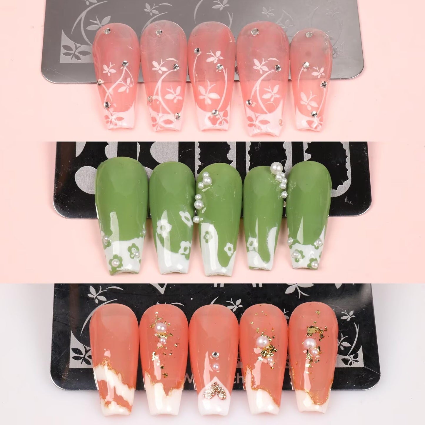 French Tip Nail Stamping Plate- 10 pcs Nail Stamper Kit Silicone Nail Stamper French Nail Stamp with Nail Art Stamps Storage Bag Nail Stamp Template Nail Supplies for Salon DIY