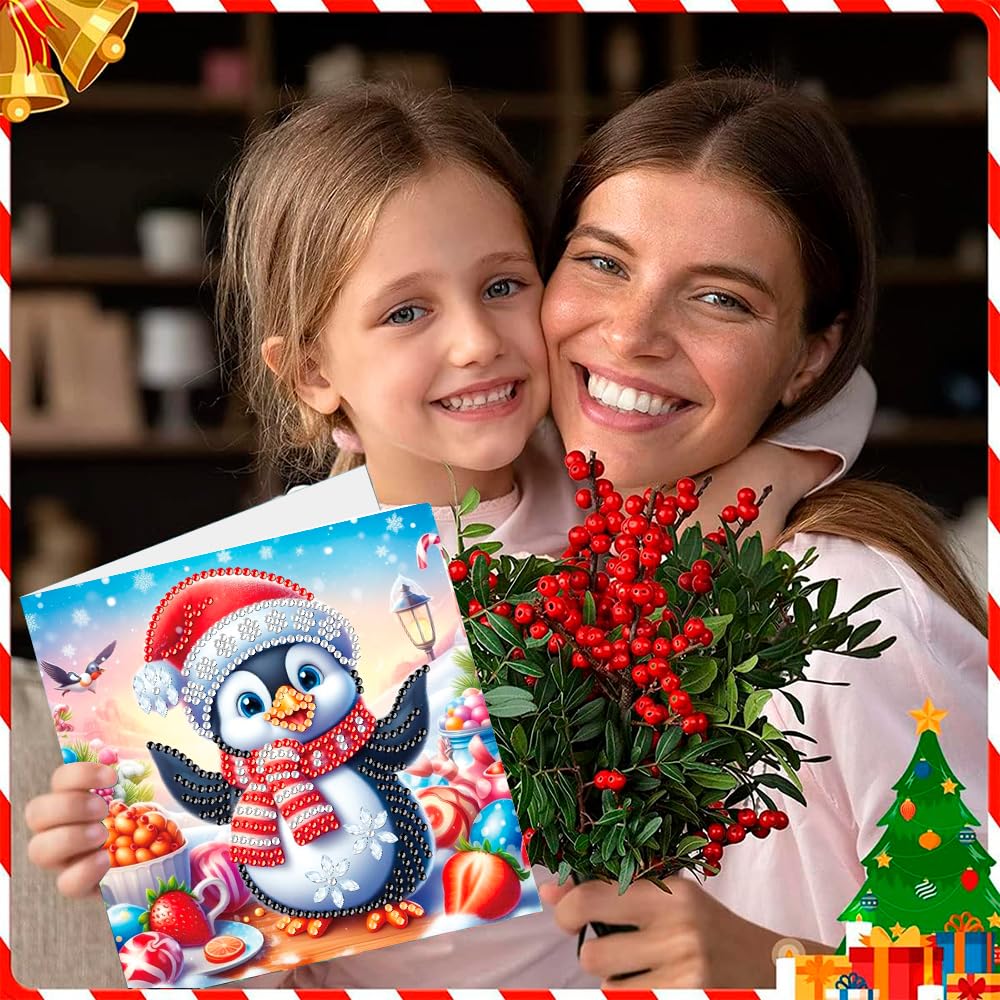 ACSAUMMY Diamond Art Painting Christmas Cards, 12 Pack DIY 5D Diamond Greeting Cards Kits for Adults Diamond Xmas Greeting Cards with Envelopes Gem Christmas Gifts for Families, Friends, Partners