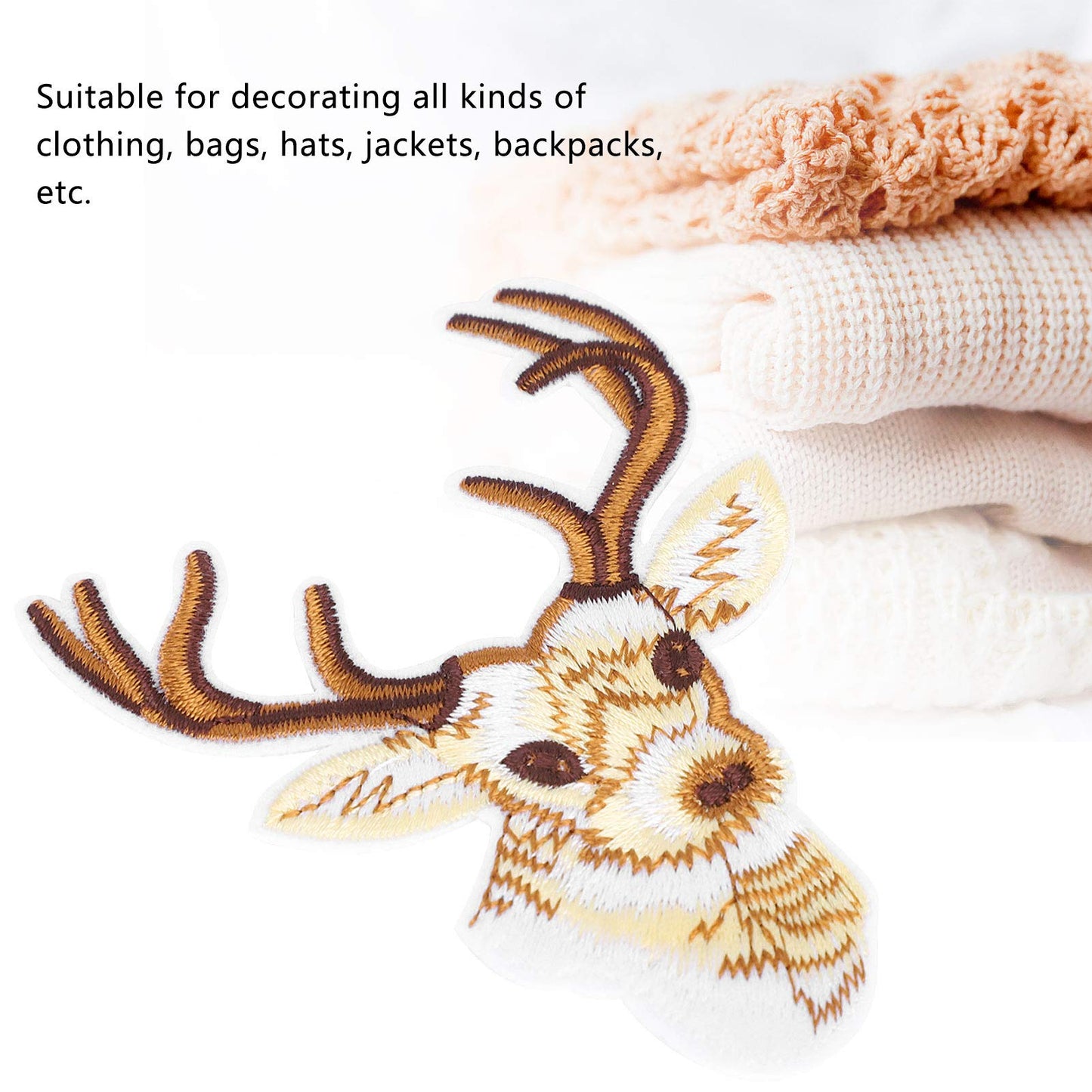 Fdit 12Pcs Delicate Sika Deer Head Patches Embroidered Cute Aesthetic Deer Embroidery Patches Iron on Patch Sew On Applique Patch Custom Backpack Patches for DIY Clothing Luggage