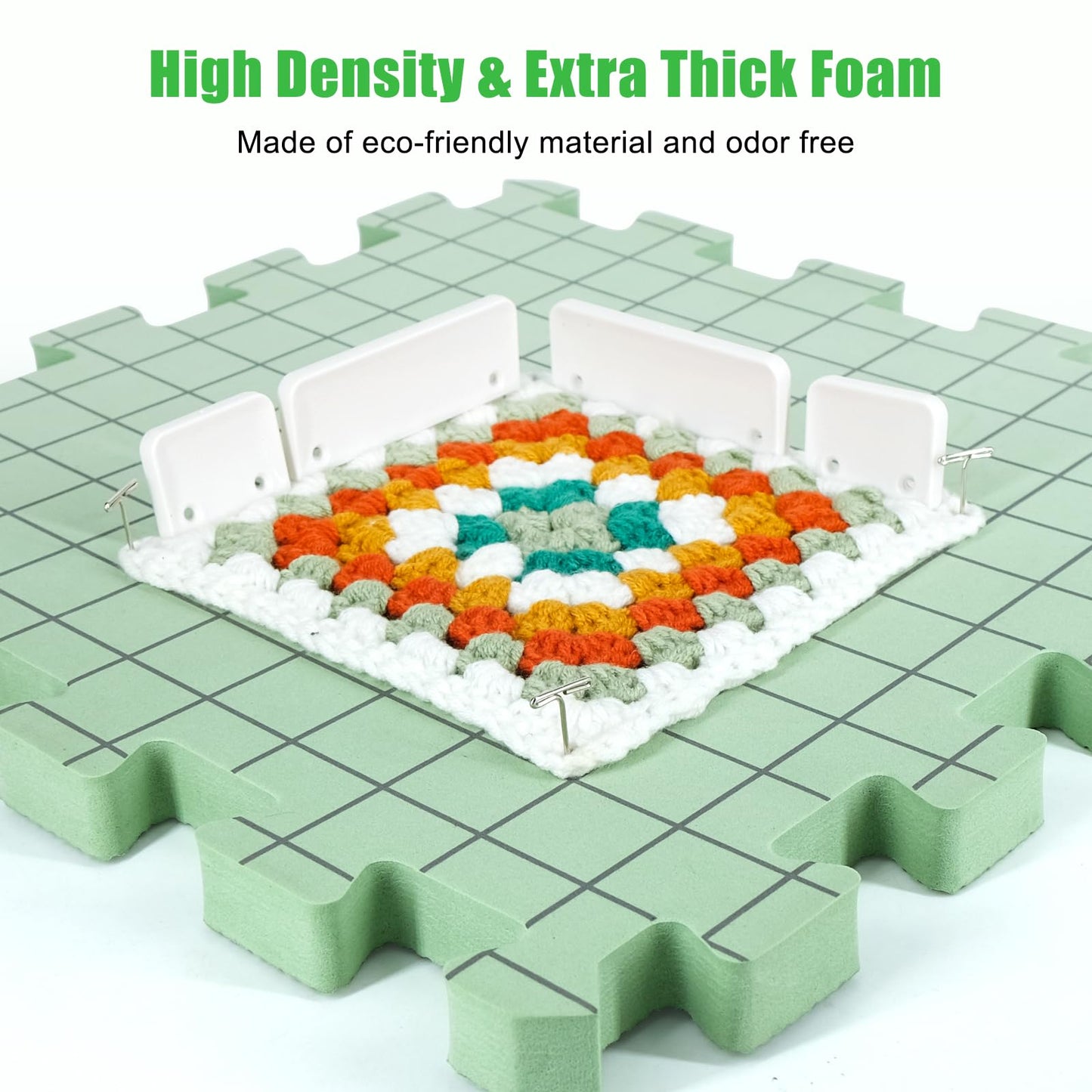 9 PCS Knitting Mats, 0.75in Thick Blocking Board for Crocheting, 12 in Standard Mats for Wet and Steam Blocking (Green)