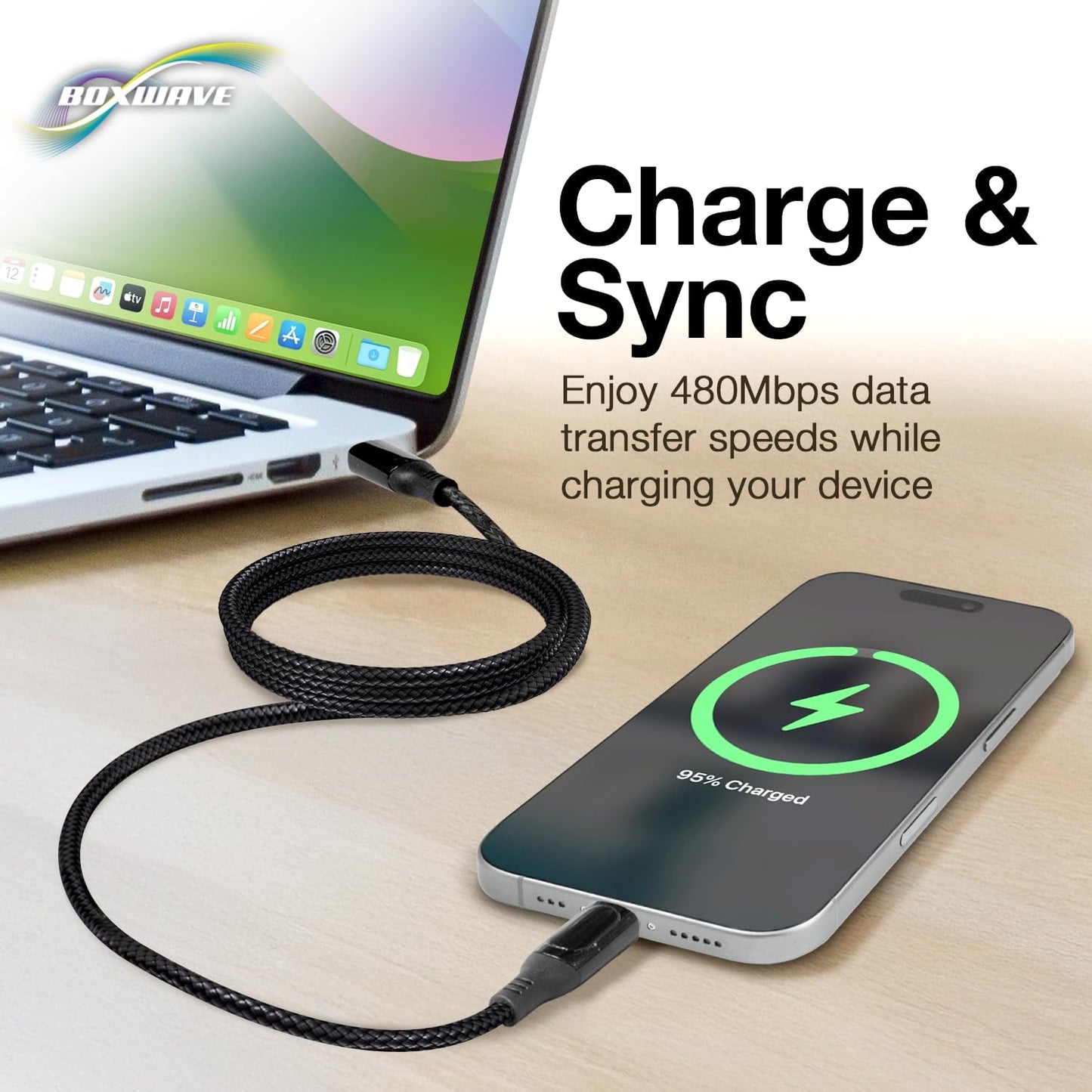 BoxWave TIMMKOO Q5 MP3 (6ft) (100W), Cable Compatible with WiFi Player - PowerDisplay PD Cable - USB-C to USB-C LED