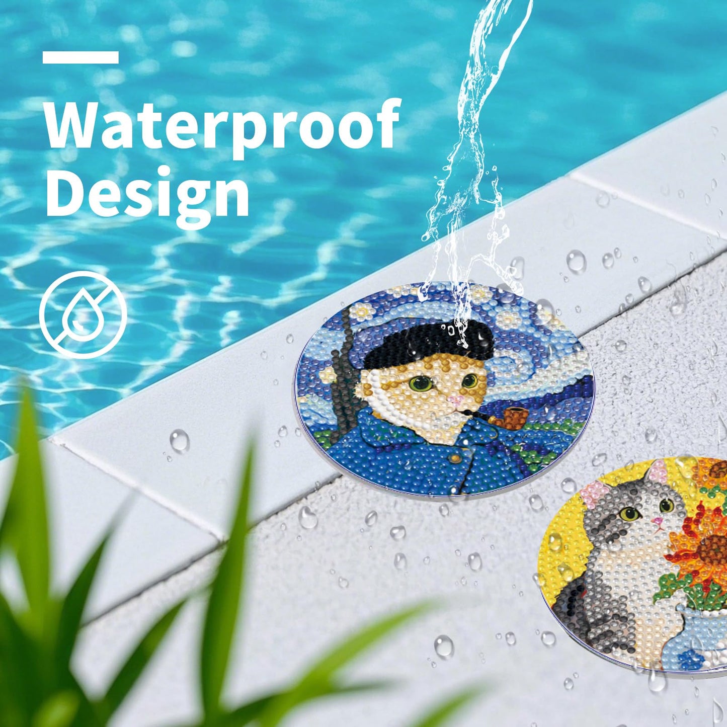 PERFECTSIGHT 8 Pcs DIY Diamond Art Painting Coasters with Holder, Cute Diamond Paint Coaster Kits for Adults, Kawaii Full Drill Diamond Art Craft Paint by Number Non Slip Coaster - Multicolor Cats