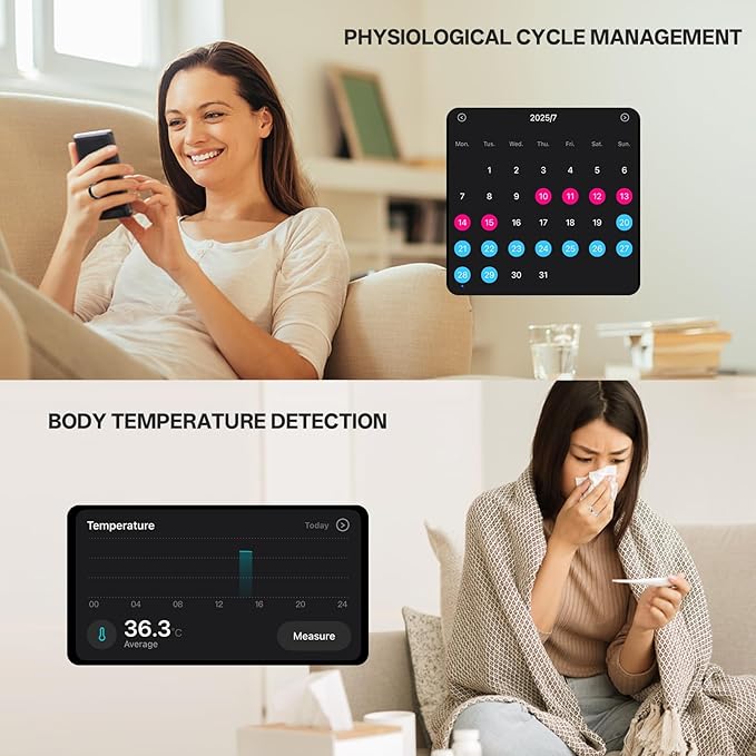 Smart Ring with Vibration Alerts, Health Tracker Ring with Body Temperature Monitor, Heart Rate, Sleep & Fitness Tracking, Waterproof Activity Ring for Men & Women, No App Fees (Rose Gold, 11#)