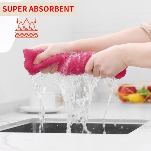 Homaxy 100% Cotton Dish Cloths - Ultra Soft & Absorbent Quick Drying Towels | 12x12 Inches, 6-Pack, Hot Pink