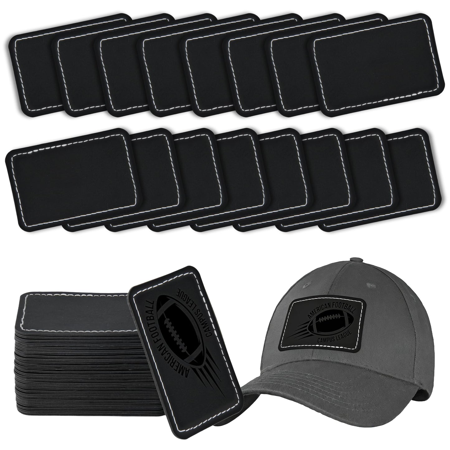 BUVKHMX Faux Leather & Leatherette Hat Patches - 60 Pack Blank Laserable Patches with Adhesive Backing for Customization, Fabric Repair, Sewing & Laser Engraving Supplies(3 x 2 Inch)