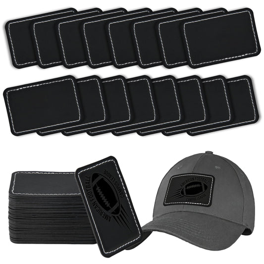 BUVKHMX Faux Leather & Leatherette Hat Patches - 60 Pack Blank Laserable Patches with Adhesive Backing for Customization, Fabric Repair, Sewing & Laser Engraving Supplies(3 x 2 Inch)