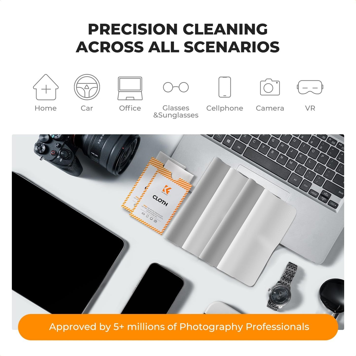 2 Pack Headset, K&F CONCEPT Lens Cleaning Cloth | Microfiber Cleaning Cloth | Glasses Cleaning Cloths | Eyeglass Lens