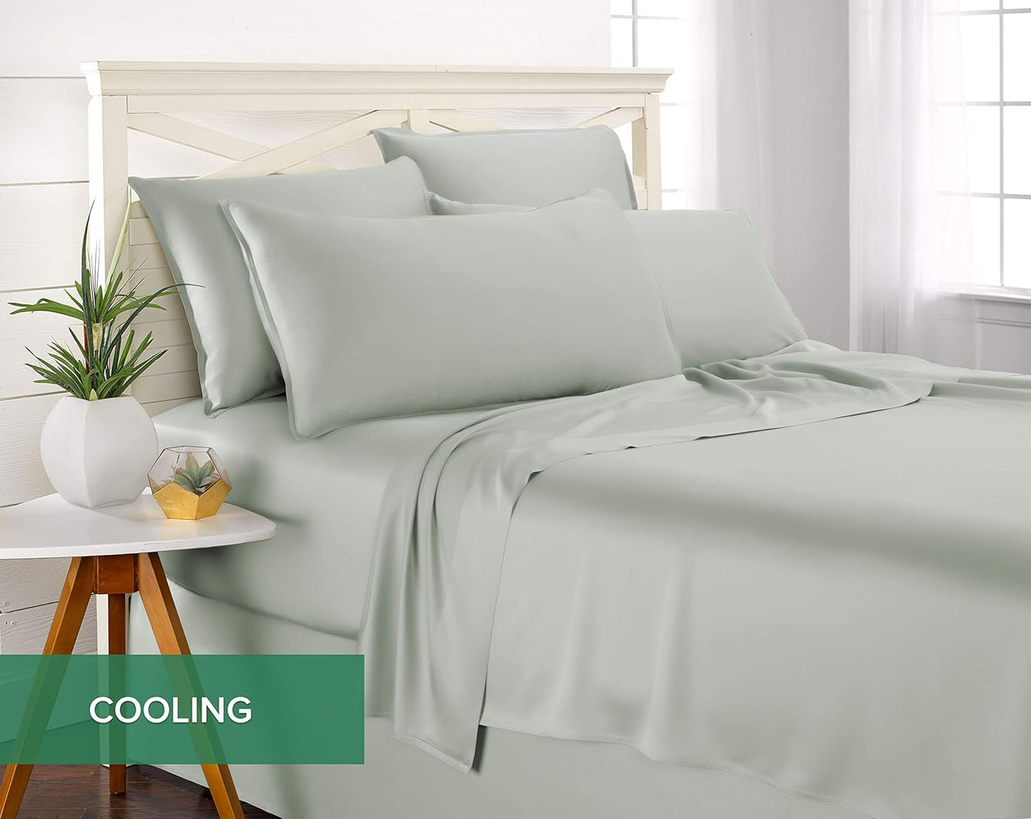 Pure Bamboo California King Sheets - 100% Organic Viscose Bed Set, Soft & Cooling, Sea Glass Color