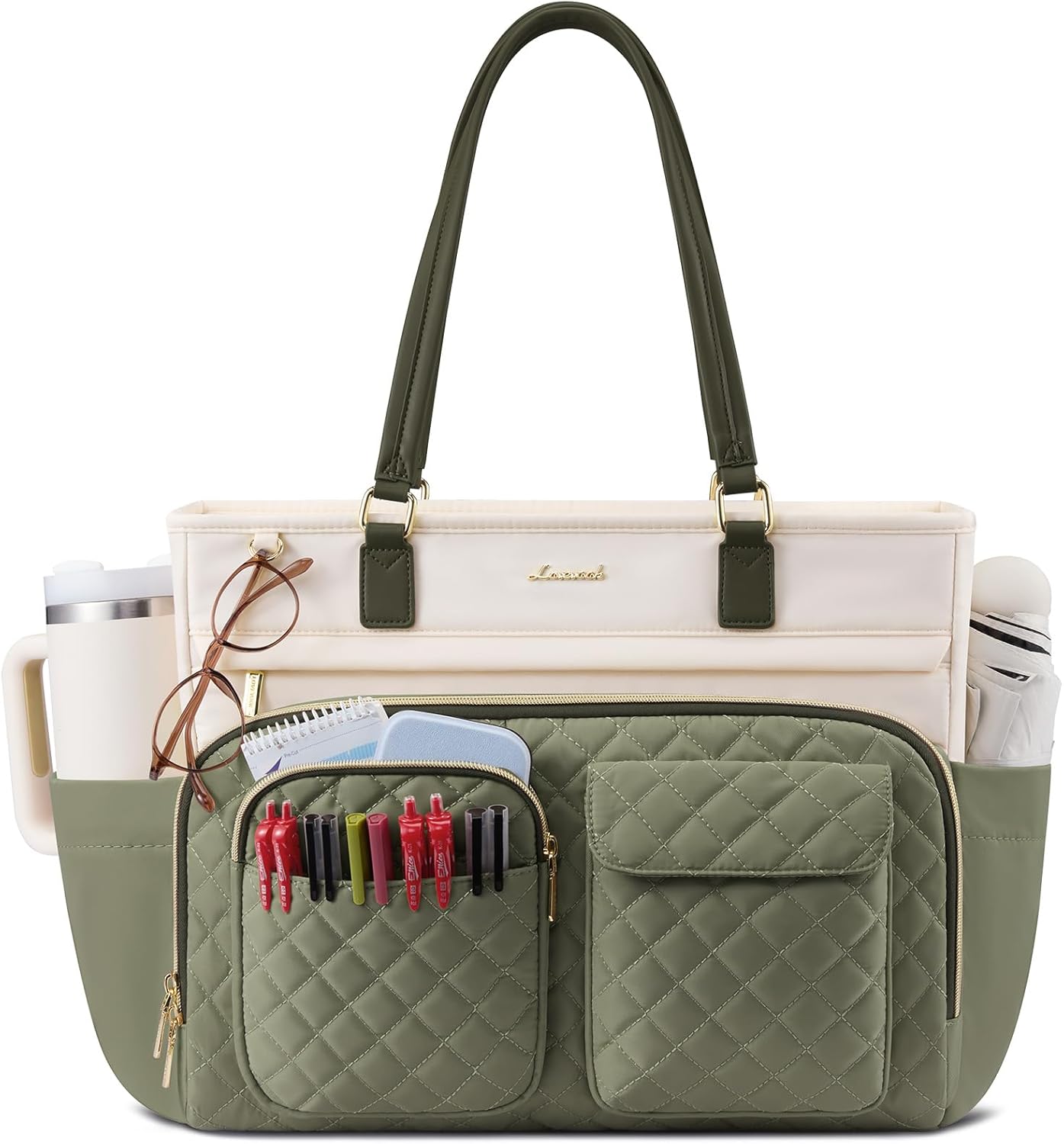 LOVEVOOK 17.3 Inch Tote Bag with Large Cup Holder, Work Tote Bags for Women, Large Capacity Teacher Tote with Multi