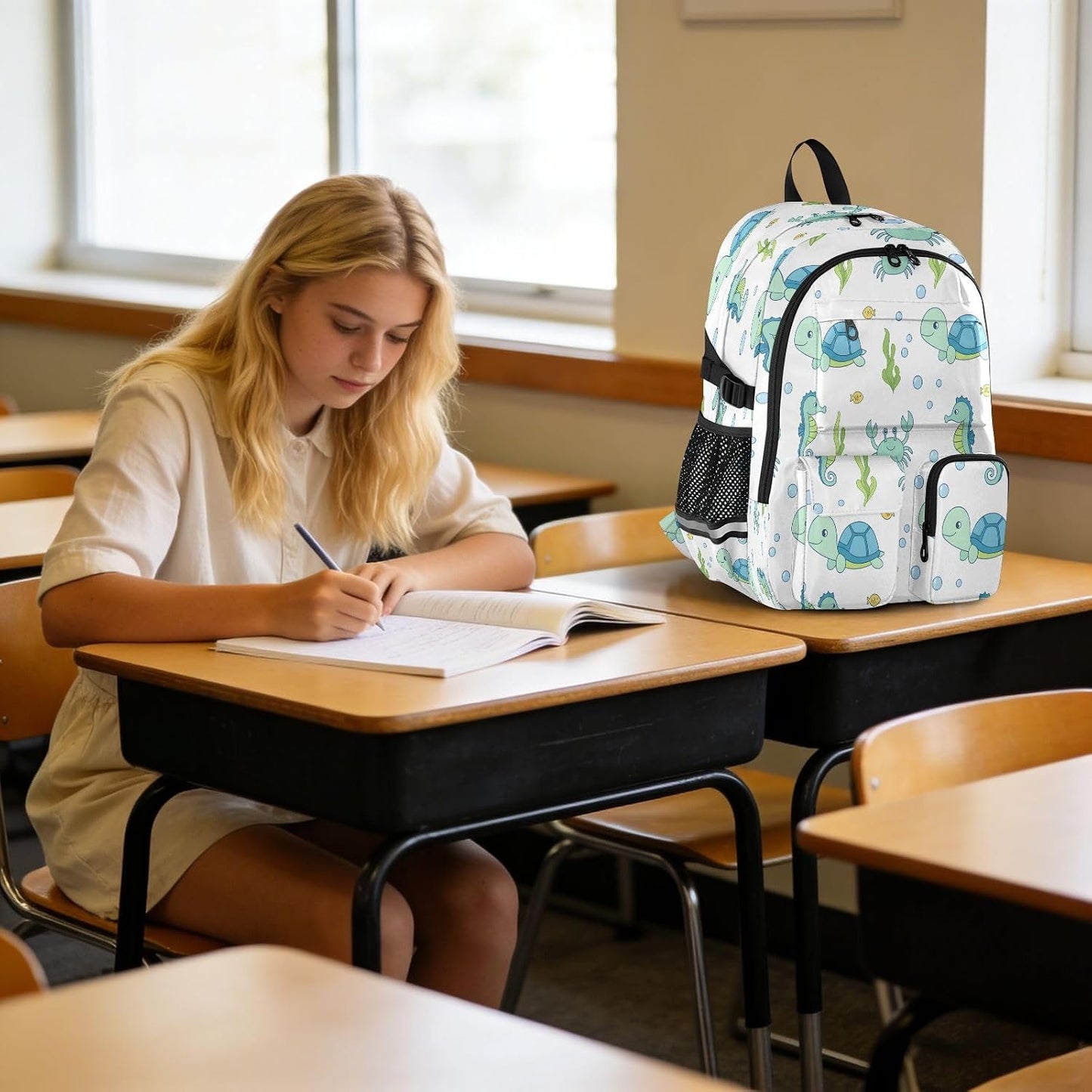 Bolaz Backpack 14 Inch Turtle Seahorse Crab Travel Laptop Computer Bag Sturdy School Bag College Bookbag