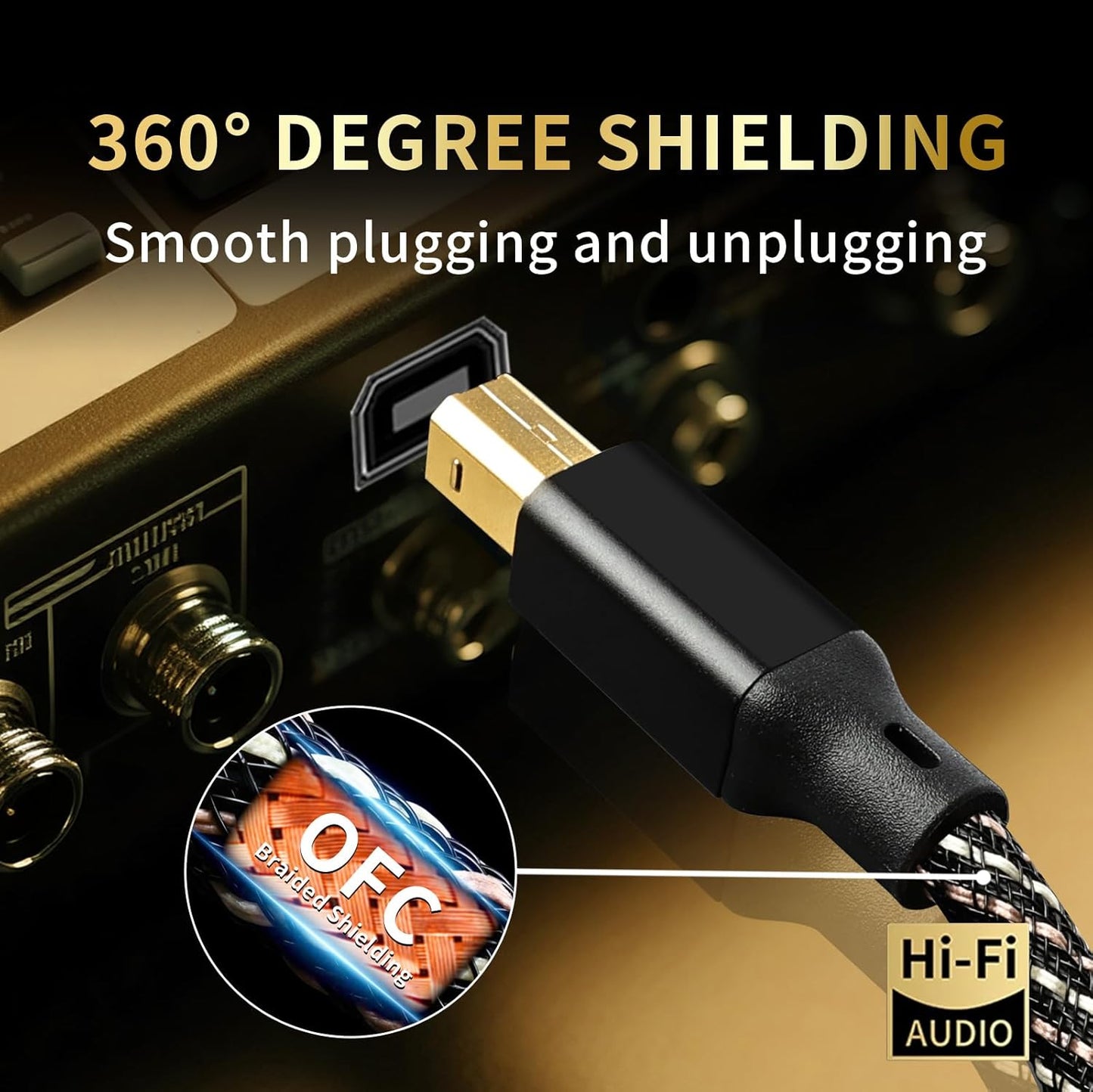 3.0 6.56ft B,4N Core,24K Card,Mixer,Synthesizer(6.56ft/2m) USB HiFi Audio Cable -USB A to USB OFC Gold-Plated