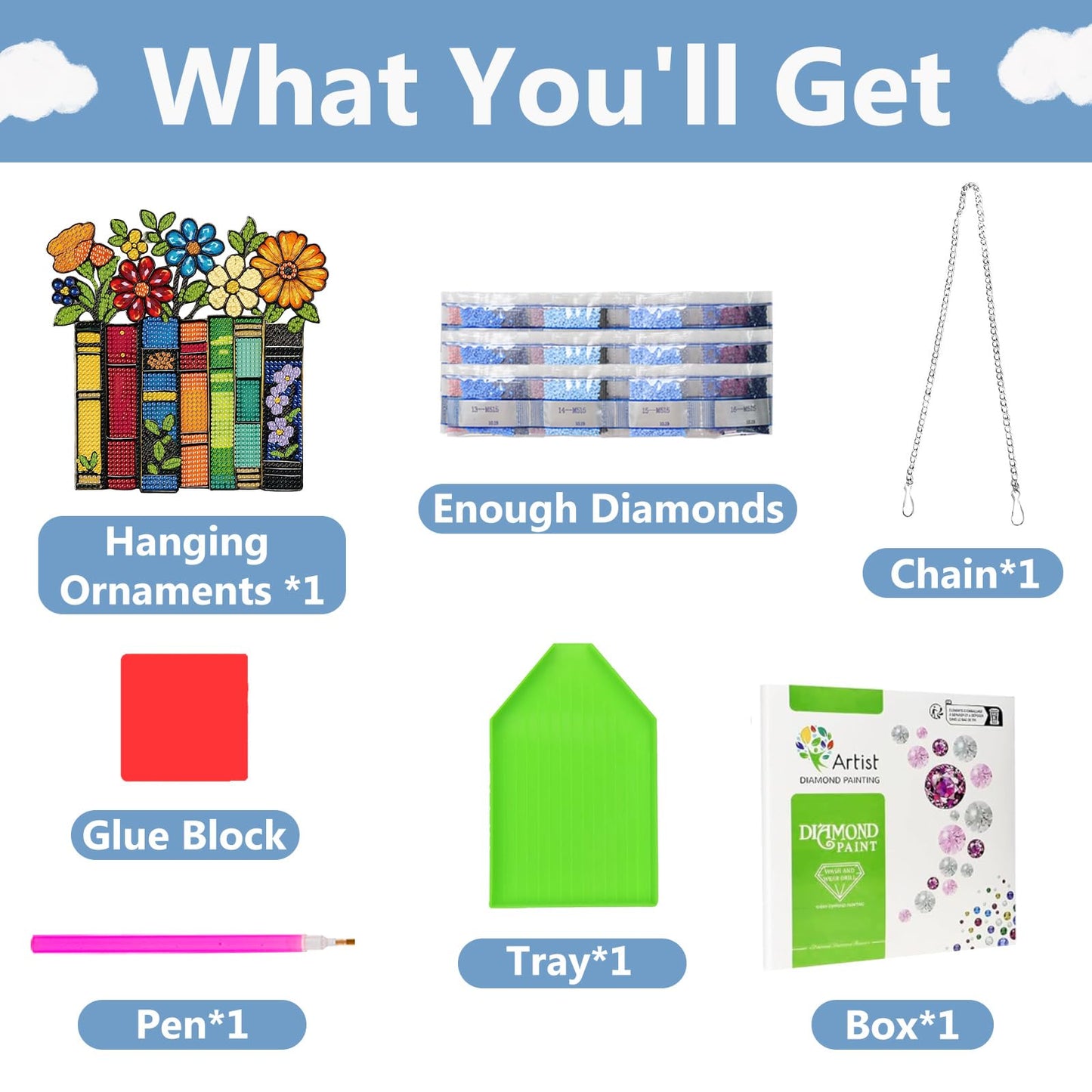 Book Hanging Diamond Art Kits for Adults, Flowers Diamond Art Suncatchers, 5D Gem Art, Sun Catchers Indoor Window Acrylic DIY Crafts for Gift Home Decor