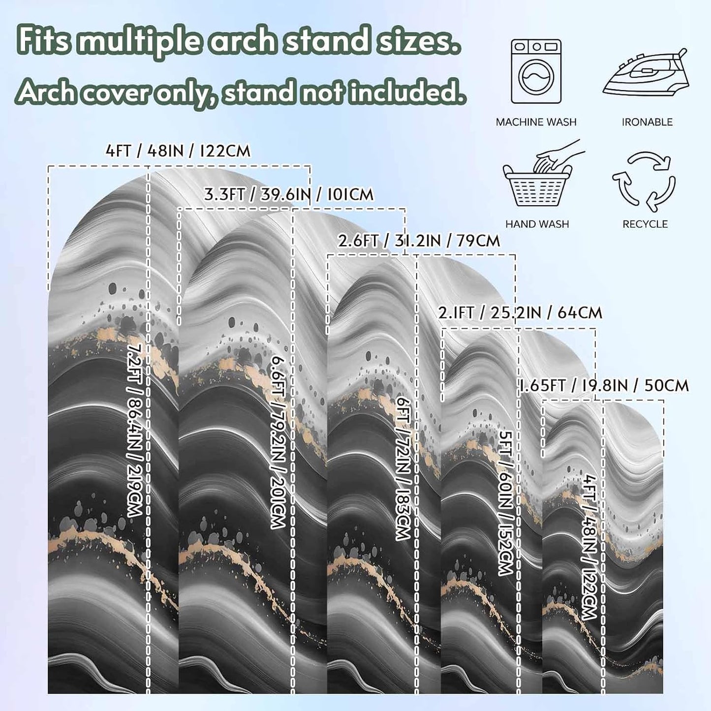 Jnbasdffb 6.6 Marble Wedding Arch Cover,Stretchy Spandex Arch Backdrop Stand Covers FT,Black Grey Oil Painting Gradient