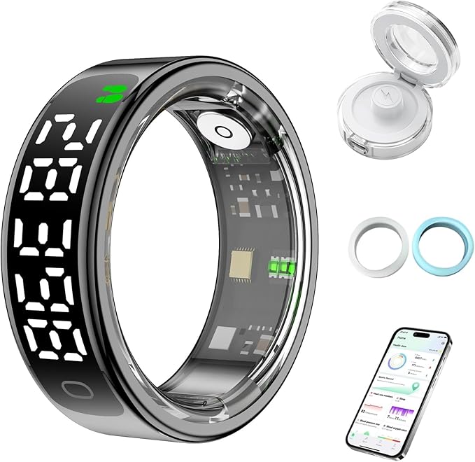 Smart Health Ring for Women Men, Smart Ring Fitness Tracker for iOS Android, Heart Rate, Blood Oxygen, Blood Pressure, Sleep Monitoring,5ATM Waterproof, No Subscription Fee (Black, 11#)