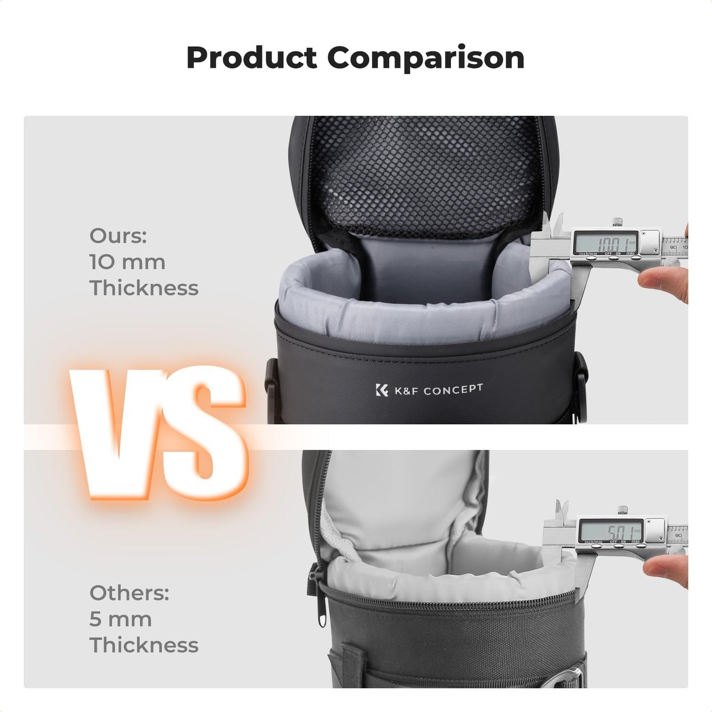 4.53" x8.6" K&F CONCEPT Camera Lens Pouch Case, Waterproof Zipper Lens Protective Bag, Shockproof All-round Camera Lens