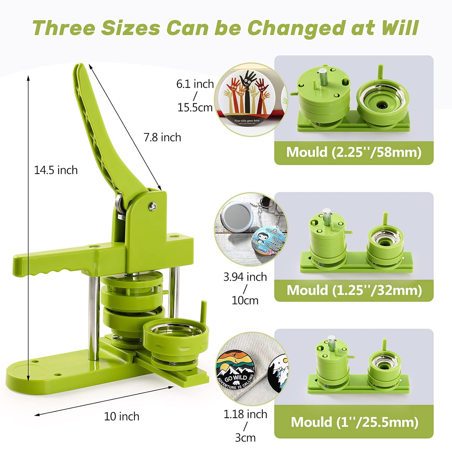 3 in 1 Button Maker Machine,Multiple Sizes 1/1.25/2.25 inch DIY Pin Badge Press Kit with Circle Cutter,300pcs Button Parts,Perfect Craft Gift for Kids Adults Birthday Christmas& Small Business