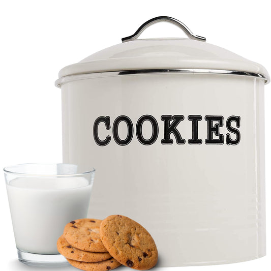 JOEY'Z Large 1.25 Gallon Airtight Cookie Jar with Lid - Large Cookie Jars with Lids, Ivory Counter Decorative - Makes a Great Dog Treat Jar
