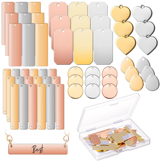 Hicarer 48 Pcs Metal Stamping Blank Tag Pendants for Jewelry Engraving Includes 6 Shapes 3 Colors Jewelry Working for Gifts DIY Bracelet Necklace Pendant Pet Dog ID Tags Craft Making