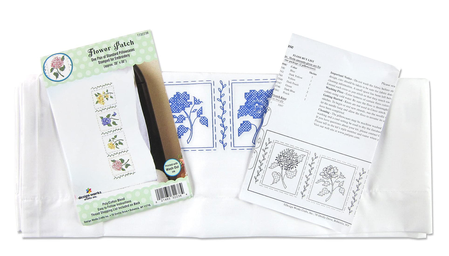 Flower Patch Stamped for Embroidery Pillowcases - Set of 2