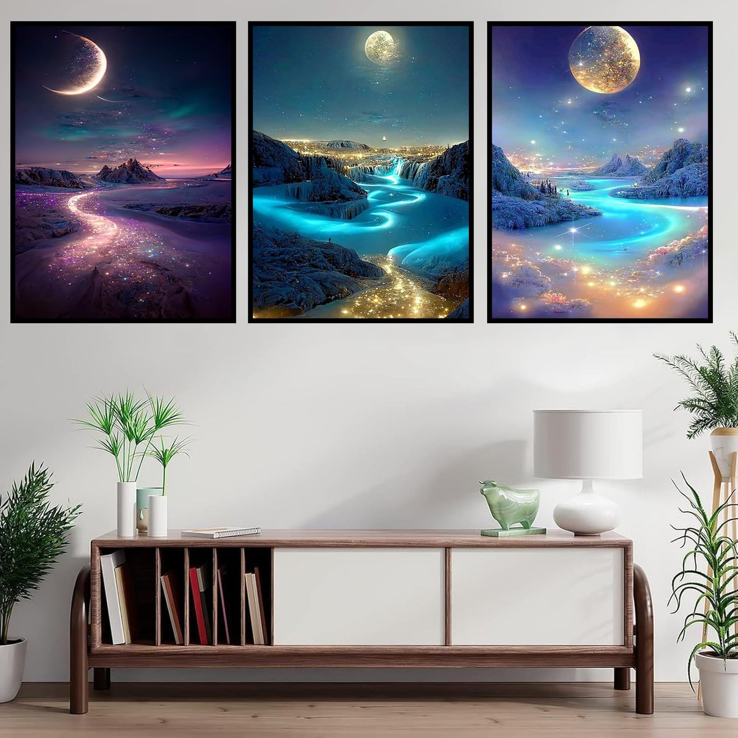 HHMATITS 3 Pack Diamond Art Kits for Adults - Moon Landscape Diamond Art Painting Kits for Adults Beginners, 5D Round Full Drill Paint by Diamonds Gem Art for Home Wall Decor Gifts 12x16Inch